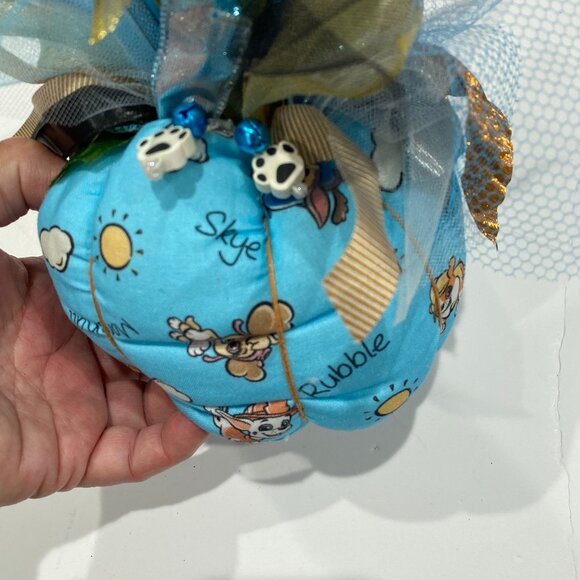 Handmade "PAW PATROL" pumpkin in light blue and brown 5.5" x 5.5". - Picture 2 of 5